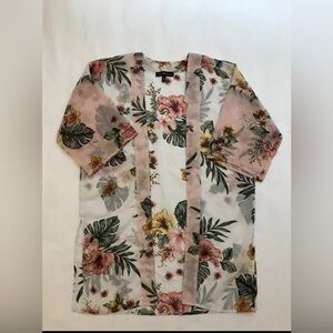 DEREK HEART SHEER PINK FLORAL OVER BLOUSE SMALL Kimono Floral Sheer Cardigan